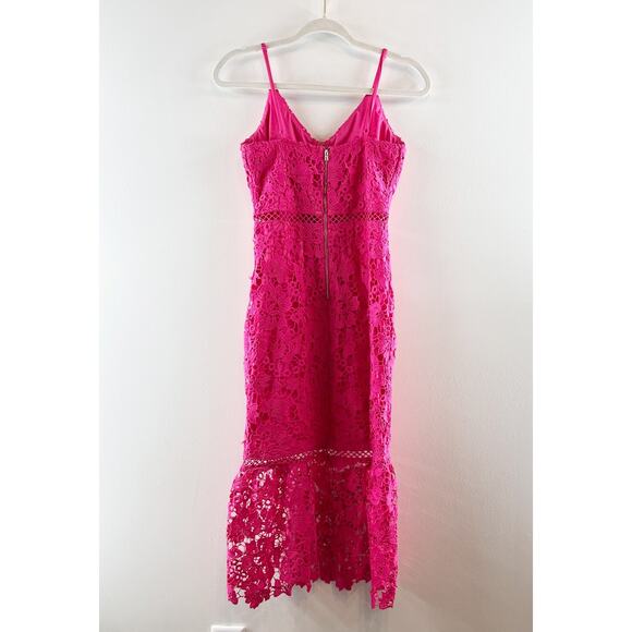 Lulus Taliah Sleeveless Floral Lace Crochet Trim Midi Trumpet Dress Hot Pink S - Picture 8 of 8